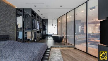 Стеклянная раздвижная перегородка с алюминиевым профилем в стиле LOFT в квартире: фото #00479